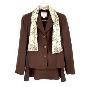 Le Suit Collections Womens 8P Skirt Suit Brown With Scarf Trumpet Skirt